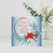 クリスマスリースレッドボウティール(緑がかった色)ホリデーズパーティー 招待状 (スタンド正面)