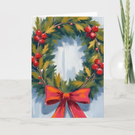 クリスマスリースレッドボウホリデイ カード (正面)