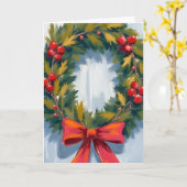 クリスマスリースレッドボウホリデイ カード (黄色い花)