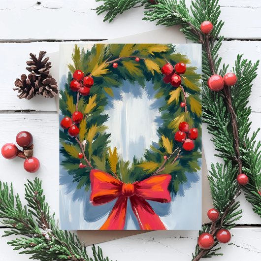 クリスマスリースレッドボウ シーズンポストカード