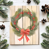 クリスマスリースレッドボウ | パインかわいらしウォーター色 シーズンポストカード