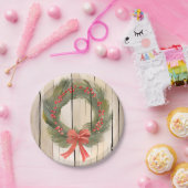 クリスマスリースレッドボウ | パインかわいらしウォーター色 ペーパープレート (パーティー)