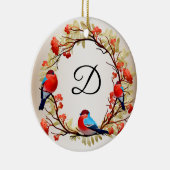 クリスマスリースレッドモノグラムイニシャル セラミックオーナメント (右)