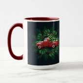 クリスマスリースレッドヴィンテージトラックラテマグ マグカップ (左)