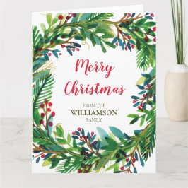 クリスマスリースワテカラーホリデーファミリー名 カード