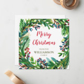 クリスマスリースワテカラーホリデーファミリー名 ノートカード (正面/裏面インサイチュ)