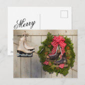 クリスマスリース付きアイススケート シーズンポストカード (正面/裏面)