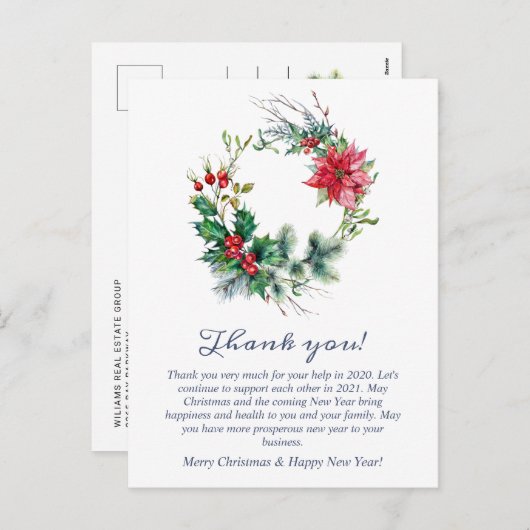 クリスマスリース企業のホリデーサンキューカード シーズンポストカード (正面/裏面)