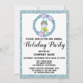クリスマスリース会社ホリデーパーティブルーグリッター 招待状 (正面)