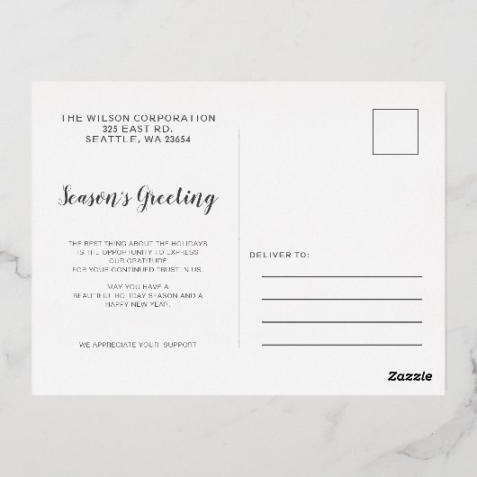 クリスマスリース会社ロゴビジネス 箔シーズンポストカード (裏面)