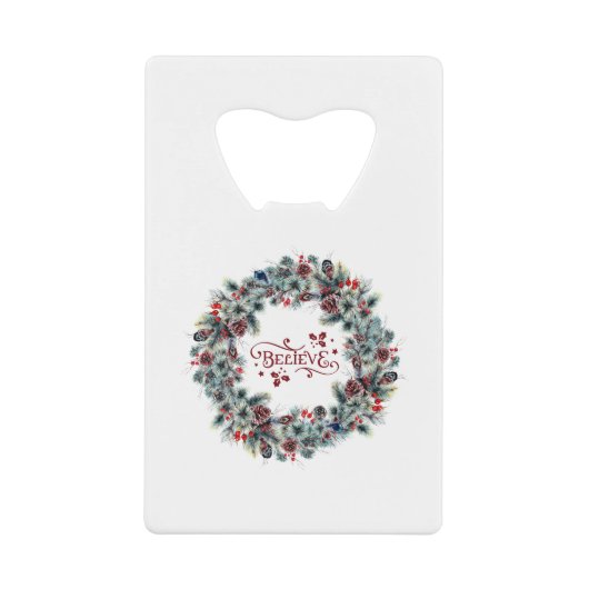 クリスマスリース信じタイポグラフィ クレジットカード栓抜き (正面)