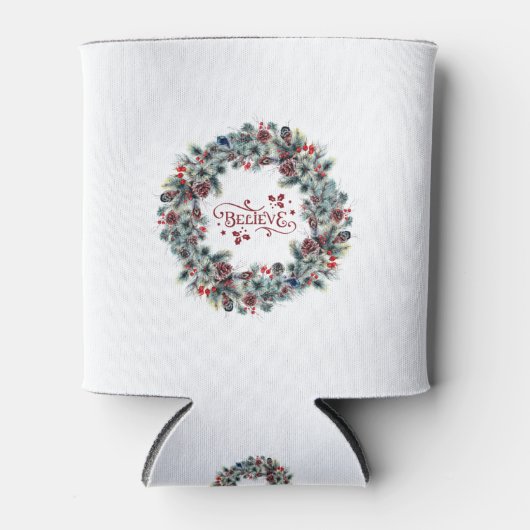 クリスマスリース信じタイポグラフィ 缶クーラー (正面)