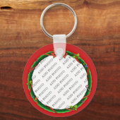 クリスマスリース写真と赤の背景を追加 キーホルダー (正面)