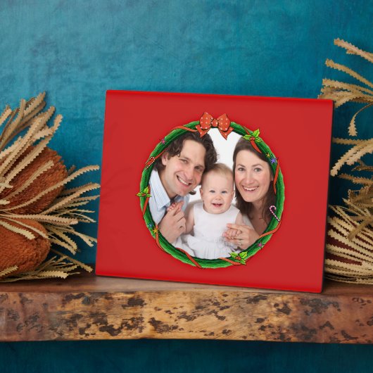 クリスマスリース写真と赤の背景を追加 フォトプラーク (側面)