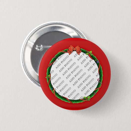 クリスマスリース写真と赤の背景を追加 缶バッジ (正面&裏面)