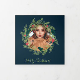 クリスマスリース写真パーソナライズされたクリスマス 三つ折りクリスマスカード