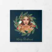 クリスマスリース写真パーソナライズされたクリスマス 三つ折りクリスマスカード (カバー)