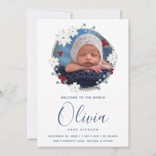 クリスマスリース写真新生児誕生発表 案内状 (正面)