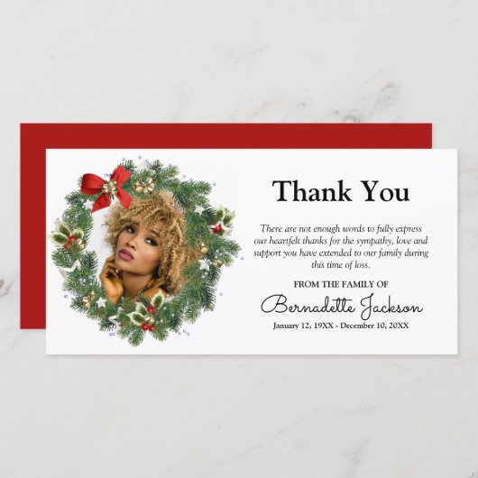 クリスマスリース写真葬儀サンキューカード (正面/裏面)