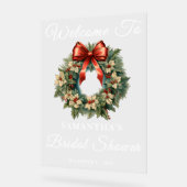クリスマスリース冬ブライダルシャワーへようこそ アクリルサイン (傾斜)