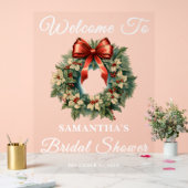 クリスマスリース冬ブライダルシャワーへようこそ アクリルサイン (ウェディング)