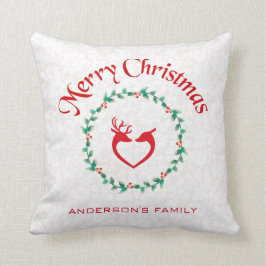 クリスマスリース及びハート型の鹿 クッション
