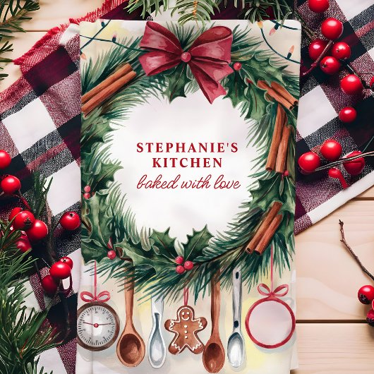 クリスマスリース台所用品パーソナライズされた キッチンタオル