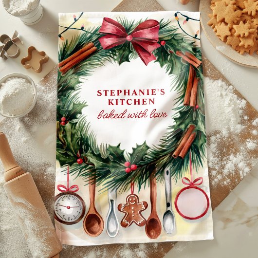 クリスマスリース台所用品パーソナライズされた キッチンタオル