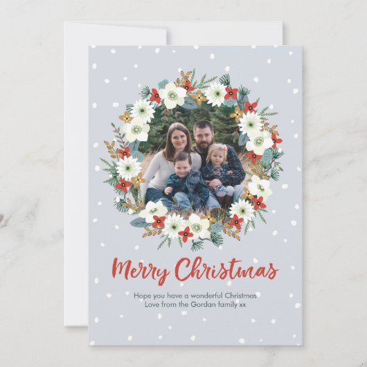 クリスマスリース家族の写真クリスマスカード シーズンカード (正面)