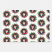 クリスマスリース家族の写真パーソナライズされた ラッピングペーパーシート (正面3)