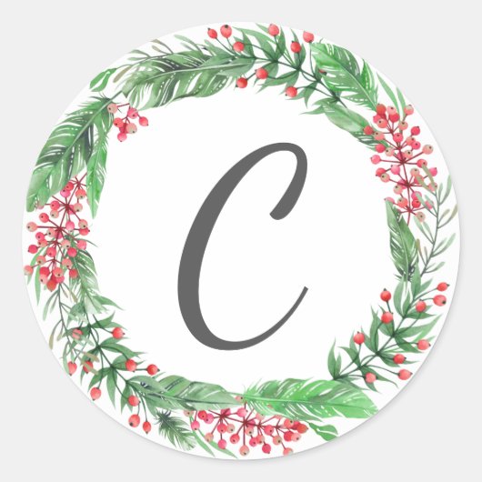 クリスマスリース家族カードモノグラム初期 ラウンドシール (正面)