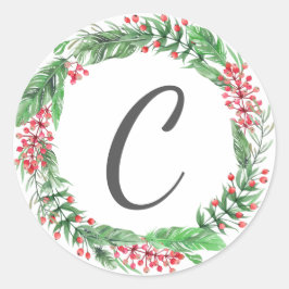 クリスマスリース家族カードモノグラム初期 ラウンドシール