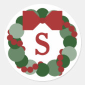 クリスマスリース封筒用シール、カスタムモノグラム ラウンドシール (正面)
