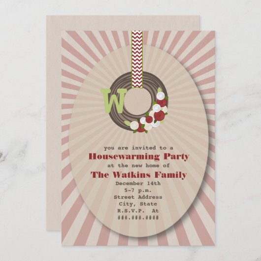 クリスマスリース引っ越し祝いパーティーパーティの招待状 招待状 (正面/裏面)