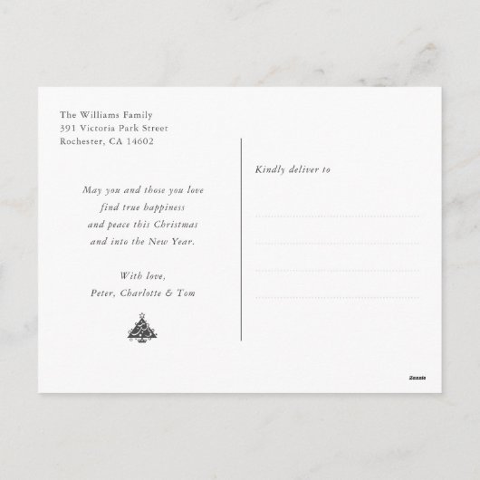 クリスマスリース暖炉スノーフレークレッド シーズンポストカード (裏面)