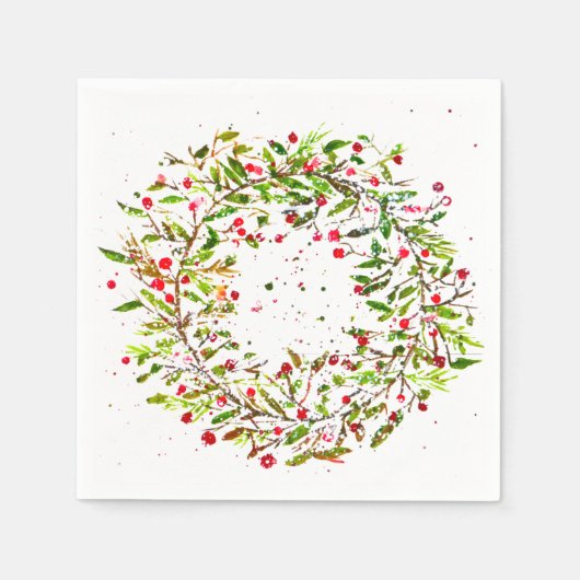 クリスマスリース水のカラーエレガンストレンディー スタンダードカクテルナプキン (正面)