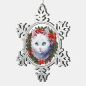 クリスマスリース水彩画の白絵画猫 スノーフレークピューターオーナメント (右)