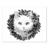 クリスマスリース水彩画の白絵画猫 ラバースタンプ (インプリント)