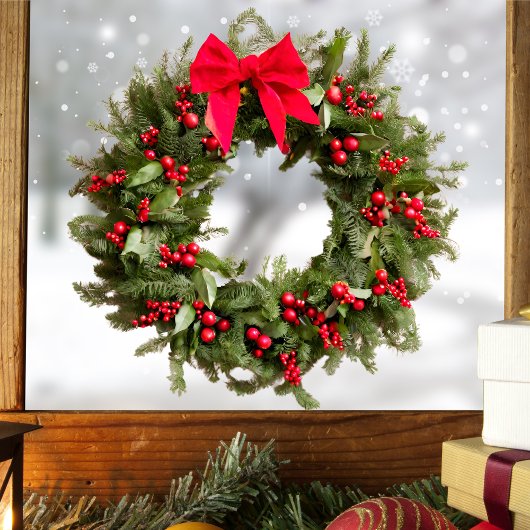 クリスマスリース窓ステッカー – ベリー&ボウ ウィンドウサイン