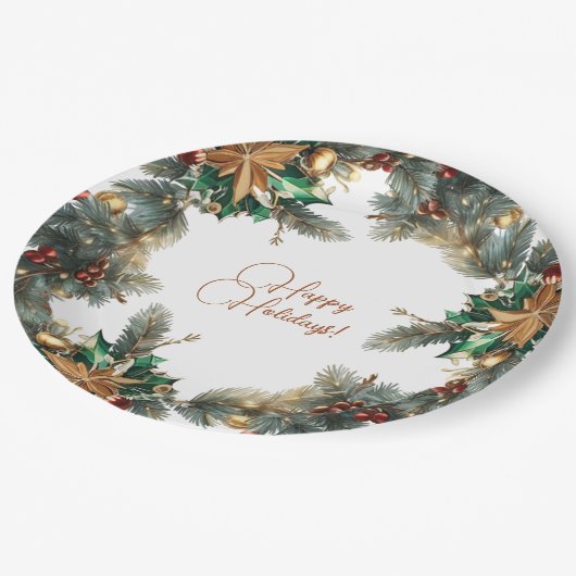クリスマスリース紙プレート ペーパープレート (アングル)