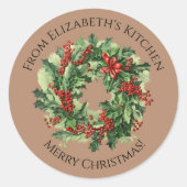クリスマスリース自家製フードギフトブラウン ラウンドシール (正面)