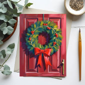 クリスマスリース赤いドア水彩画 シーズンカード