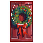クリスマスリース赤いドア水彩画 スモールペーパーバッグ (裏面)