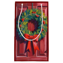クリスマスリース赤いドア水彩画