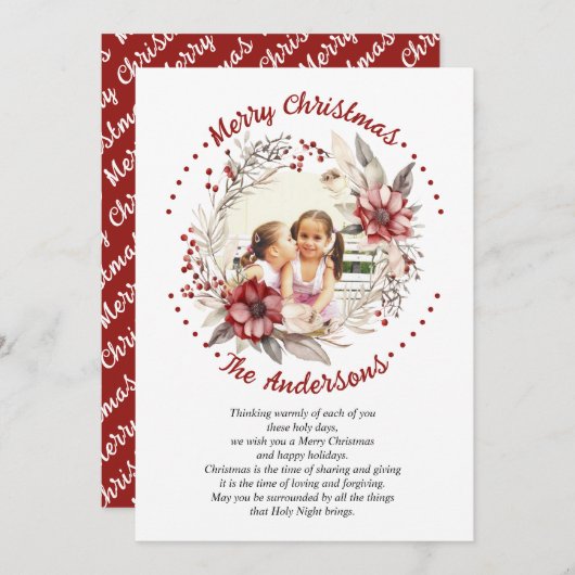 クリスマスリース赤い花と果実の写真 シーズンカード (正面/裏面)