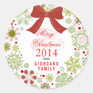 クリスマスリース赤と白の結婚クリスマス ラウンドシール