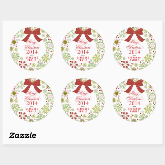 クリスマスリース赤と白の結婚クリスマス ラウンドシール (シート)