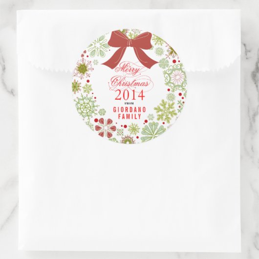 クリスマスリース赤と白の結婚クリスマス ラウンドシール (バッグ)