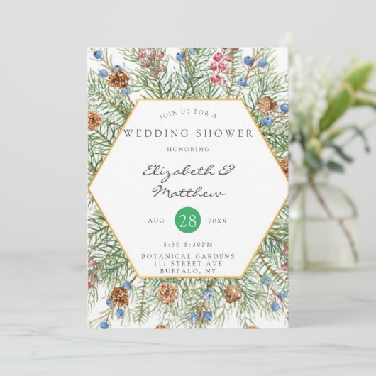 クリスマスリース金ゴールドウェディングシャワー 招待状 (スタンド正面)