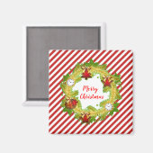 クリスマスリース金ゴールドオーナメント赤ストライプ色 マグネット (正面/裏面)